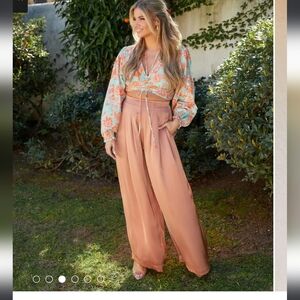 Vici Collection Printed crop top & Malibu satin pocketed trouser in XL.